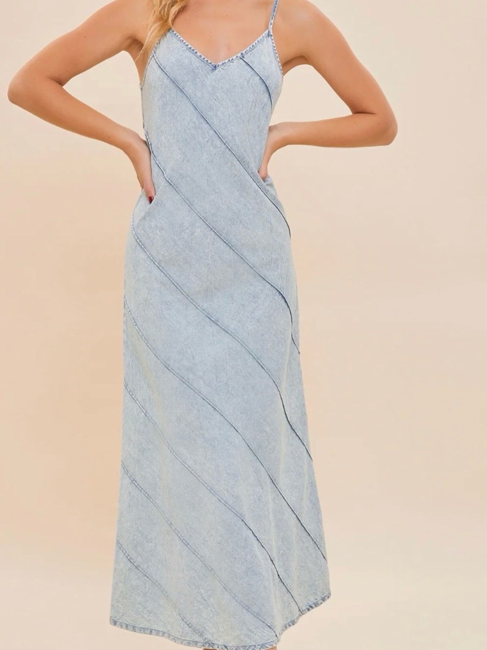 Mustard Seed Light Blue Denim Slip Maxi Dress